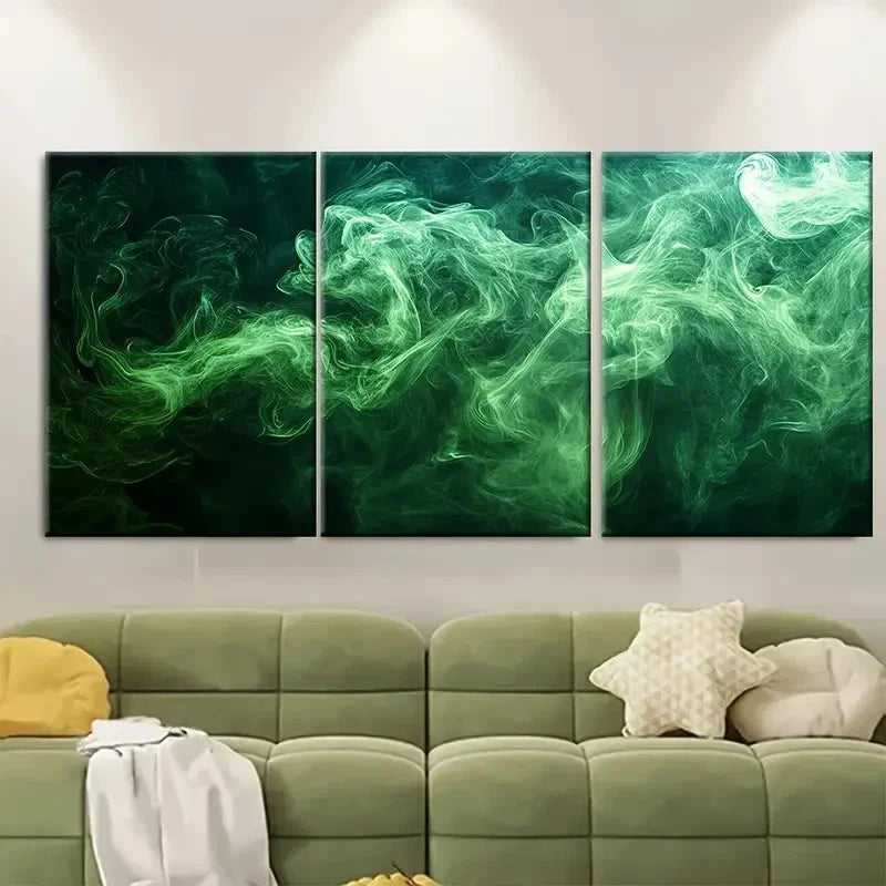 3pcs Enigmatic Green Smoke di Wall Art Set Canvas Framed 40x60cm - High Quality Print 100% Australian Made Wall Canvas Ready to Hang