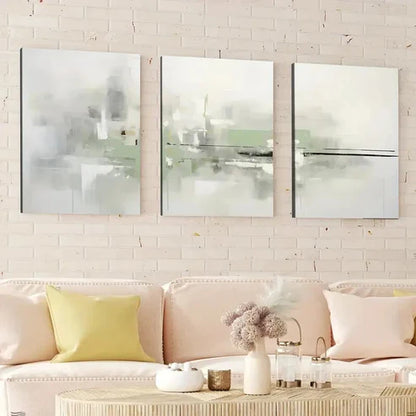 3pcs Abstract Geometric Green and Gray White Wall Art Canvas Unframed - High Quality Print 100% Australian Made Wall Canvas