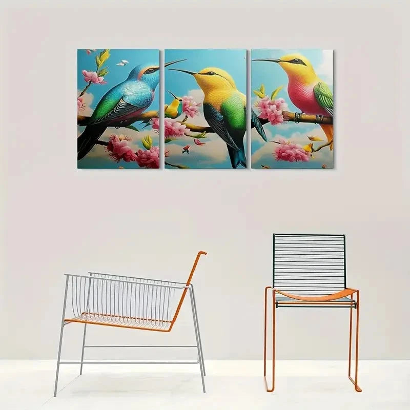 3pcs Nature Inspired Colorful Bird Metal Print Ready to Hang Art