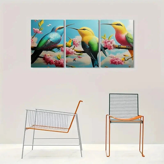 3pcs Nature Inspired Colorful Bird Metal Print Ready to Hang Art