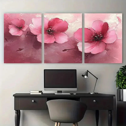 3pcs Elegant Pink Floral Abstract Design Wall Art Set Canvas Framed 60x90cm - High Quality Print 100% Australian Made Wall Canvas Ready to Hang