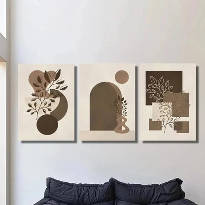 3pcs Geometric Shapes Botanical Leaves Metal Print Ready to Hang Art