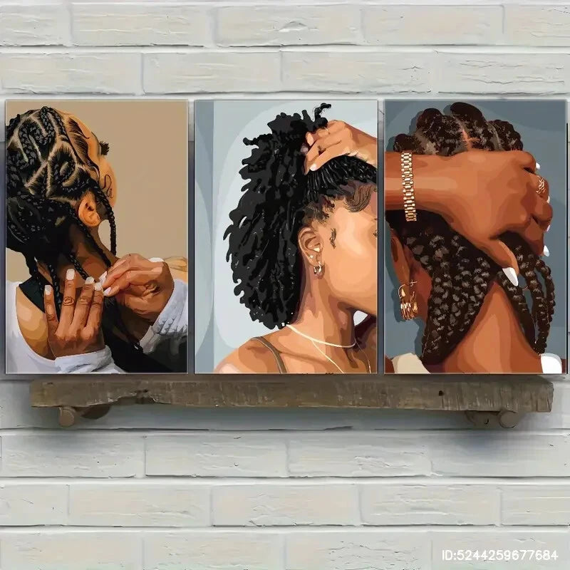 3pcs Touch of Sophistication Black Girl Art Metal Print Ready to Hang Art