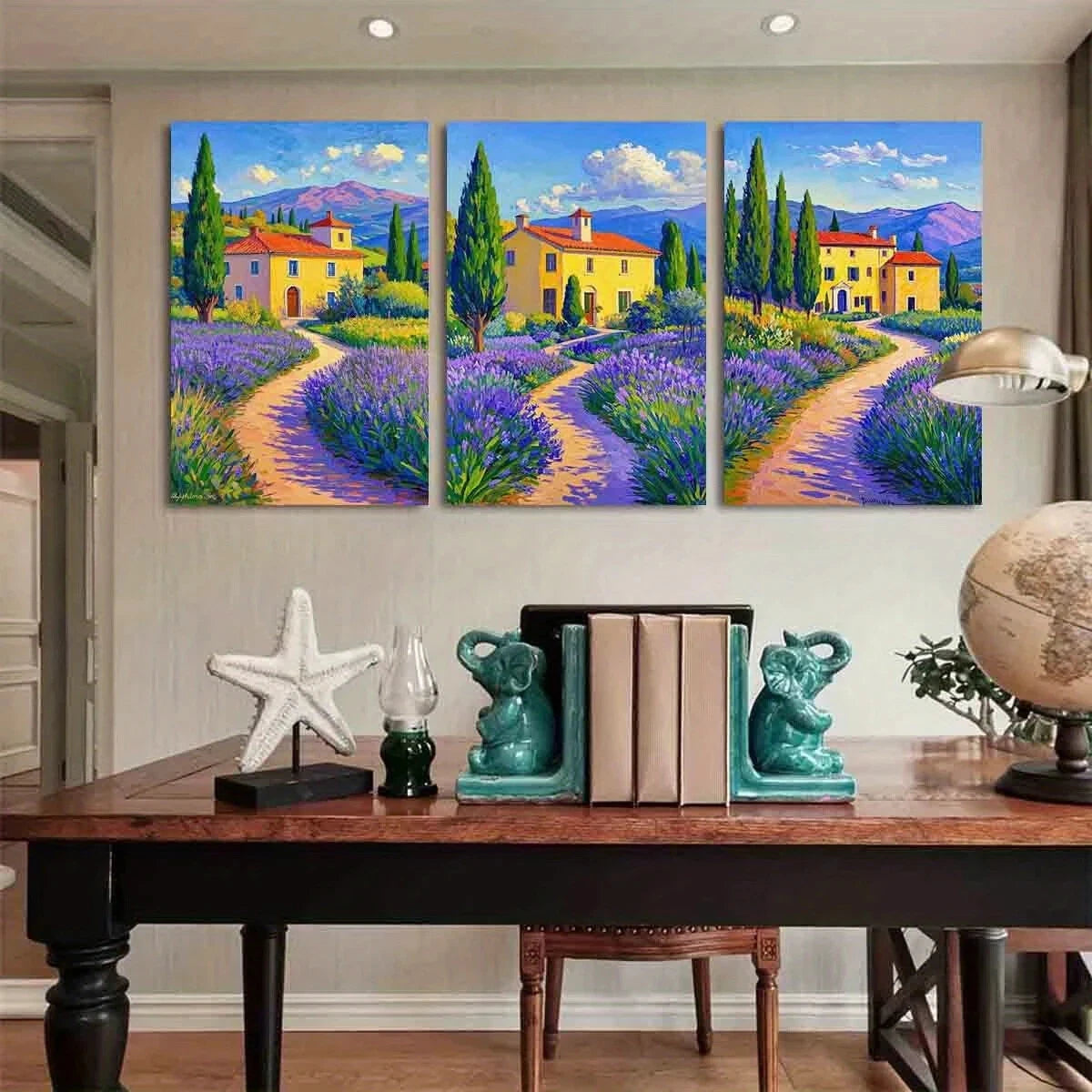 3pcs Vibrant Pastoral Serene Lavender & Cypress Metal Print Ready to Hang Art