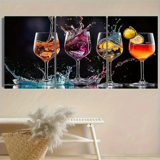 3pcs Cocktail Splash Photography Vintage Wall Art Set Canvas Framed 40x60cm - High Quality Print 100% Australian Made Wall Canvas Ready to Hang
