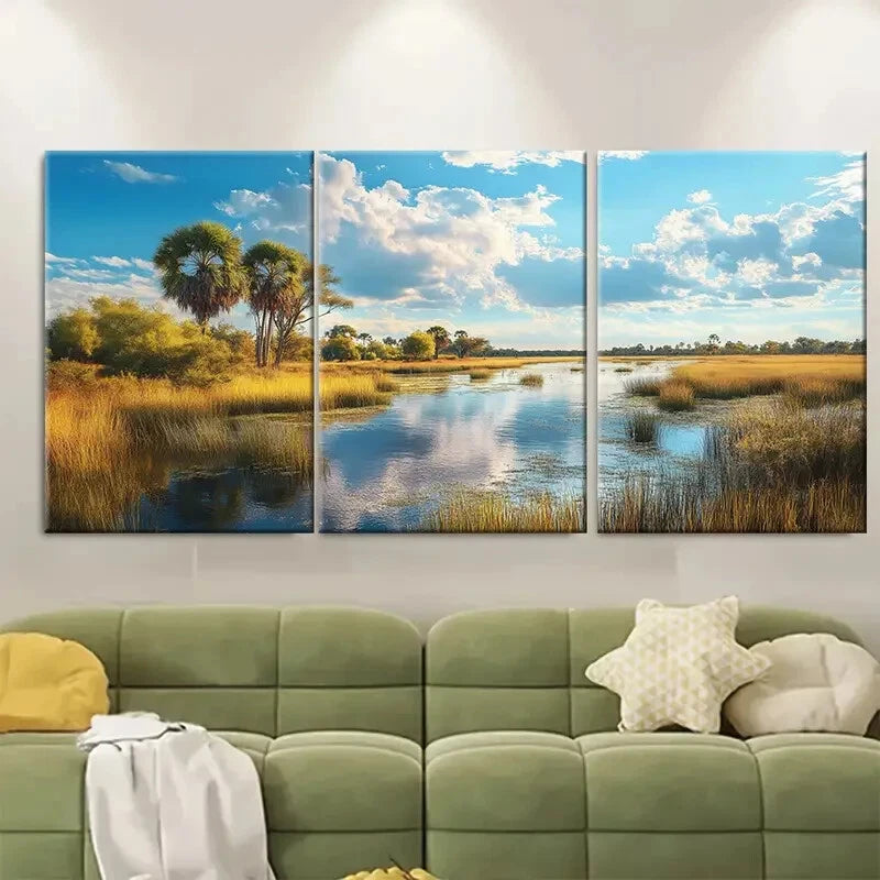 3pcs Botswana Okavango Delta African Safari Metal Print Ready to Hang Art