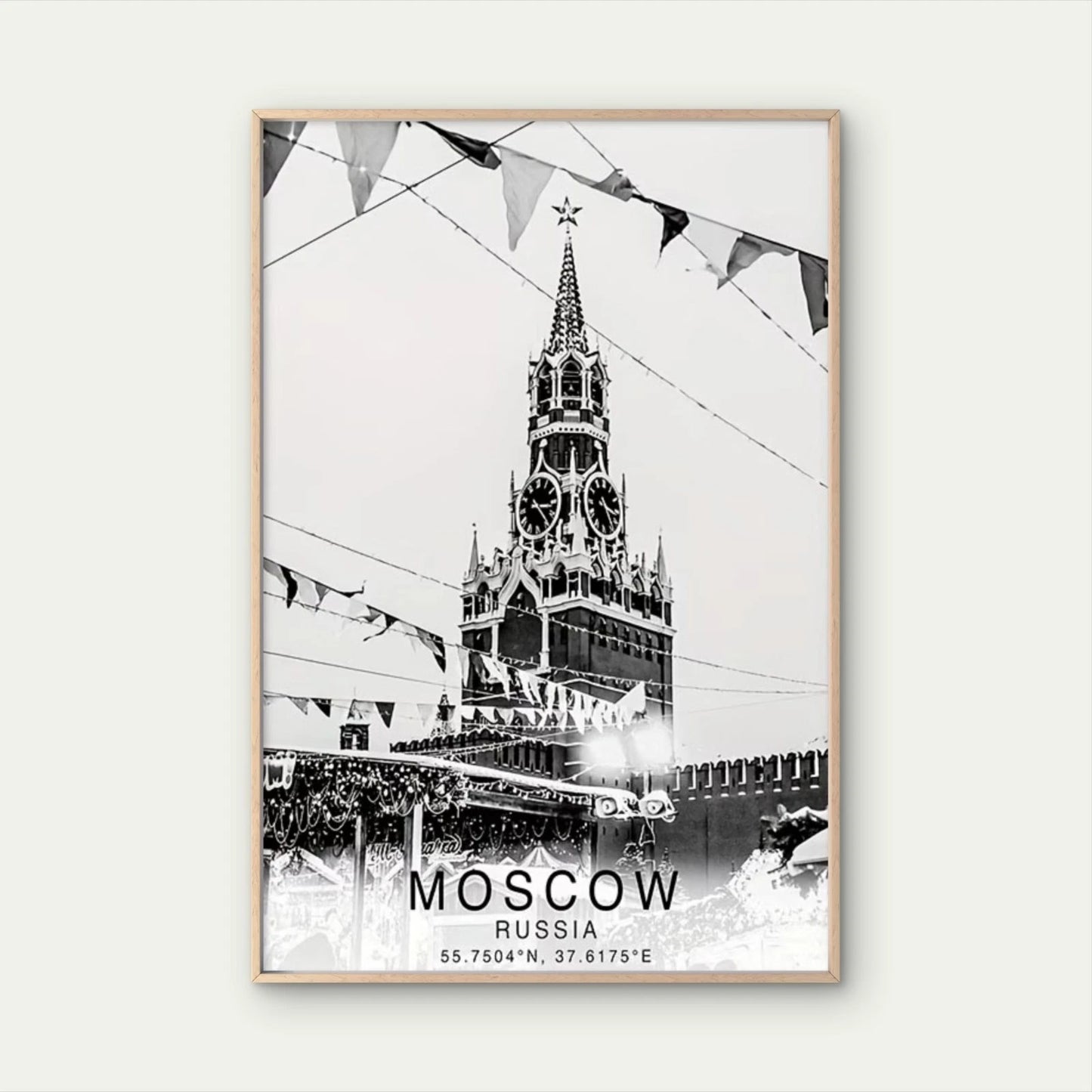 Moscow City Skyline Black and White Travel Poster Print Wall Art - Bella Home Decor