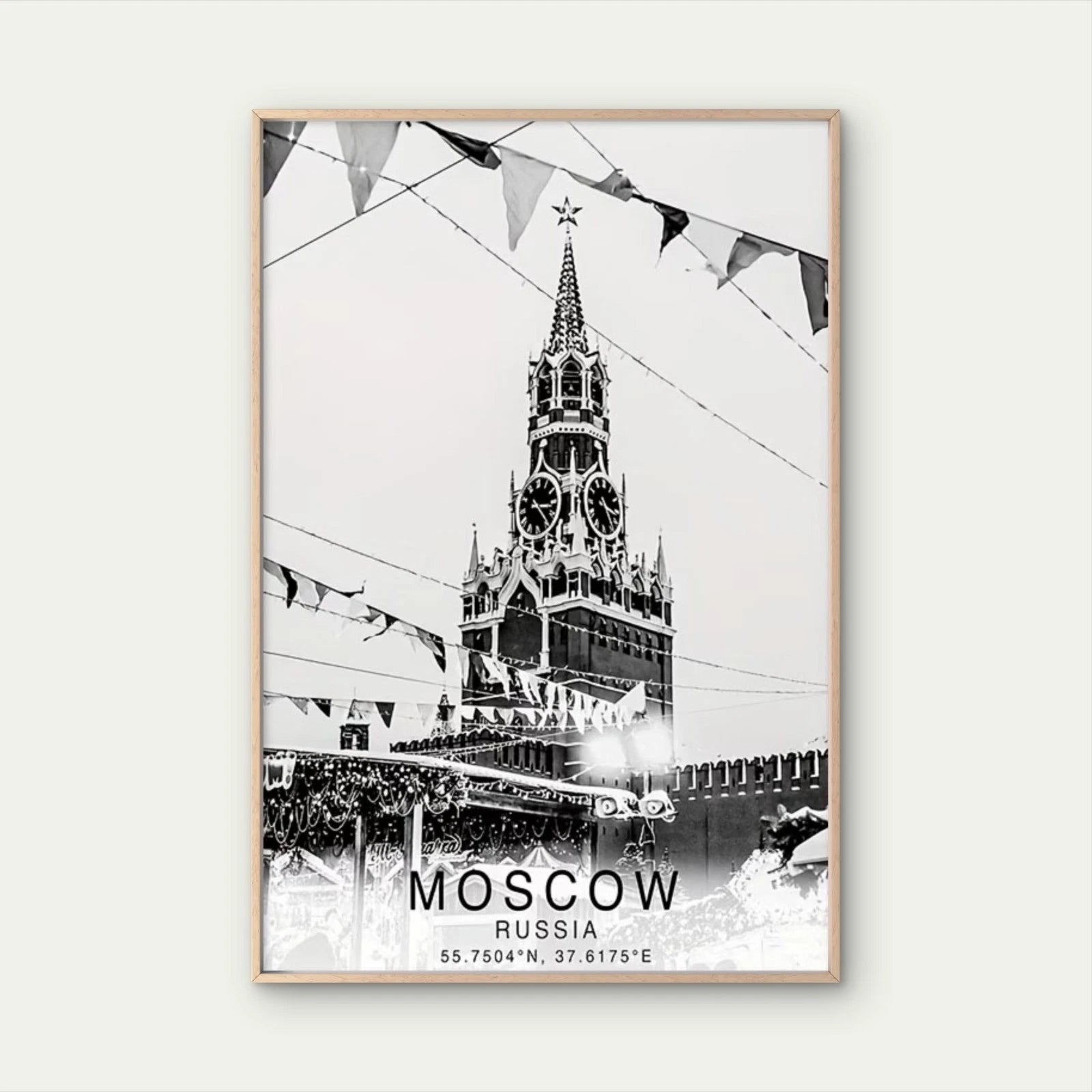 Moscow City Skyline Black and White Travel Poster Print Wall Art - Bella Home Decor