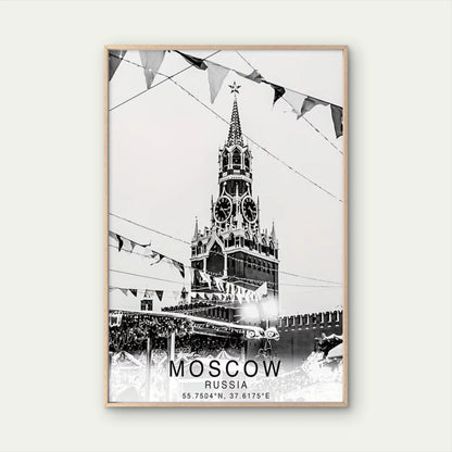 Moscow City Skyline Black and White Travel Poster Print Wall Art - Bella Home Decor
