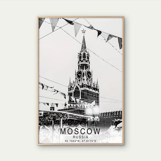 Moscow City Skyline Black and White Travel Poster Print Wall Art - Bella Home Decor