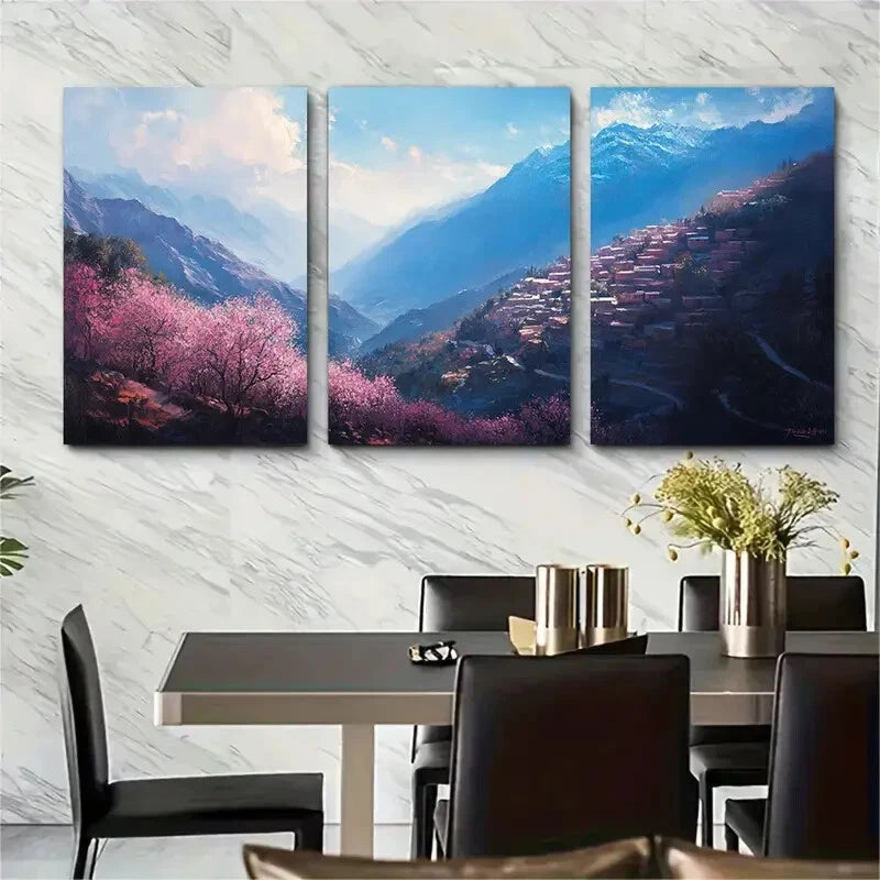 3pcs The Atlas Mountains at Dawn Berber Villages Metal Print Ready to Hang Art