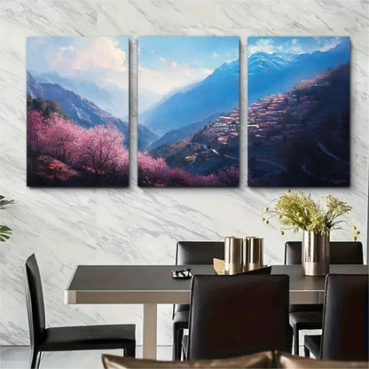 3pcs The Atlas Mountains at Dawn Berber Villages Metal Print Ready to Hang Art