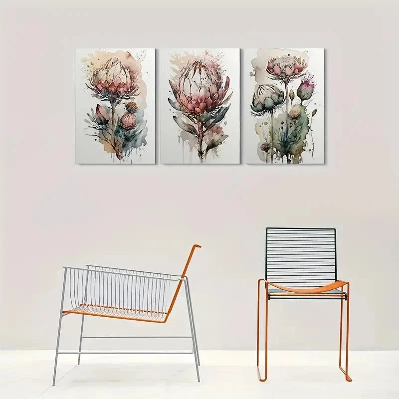 3pcs Abstract Watercolor Flower Metal Print Ready to Hang Art