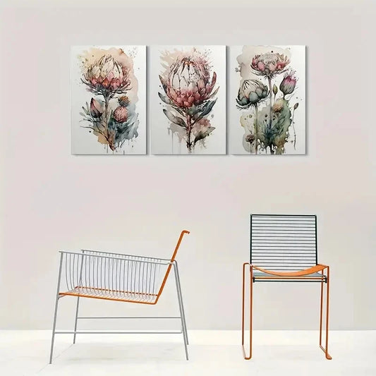 3pcs Abstract Watercolor Flower Metal Print Ready to Hang Art