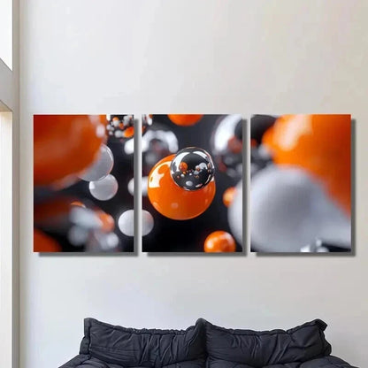 3pcs Orange White Black Balls Reflective Wall Art Set Canvas Framed 40x60cm - High Quality Print 100% Australian Made Wall Canvas Ready to Hang