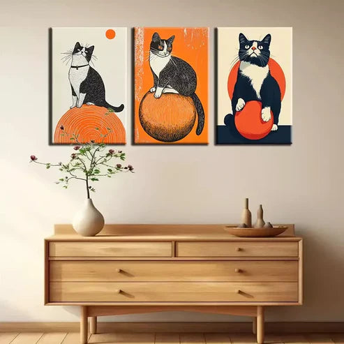 3pcs Cat and Ball Series Canvas Framed 60x90cm - High Quality Print 100% Australian Made Wall Canvas Ready to Hang