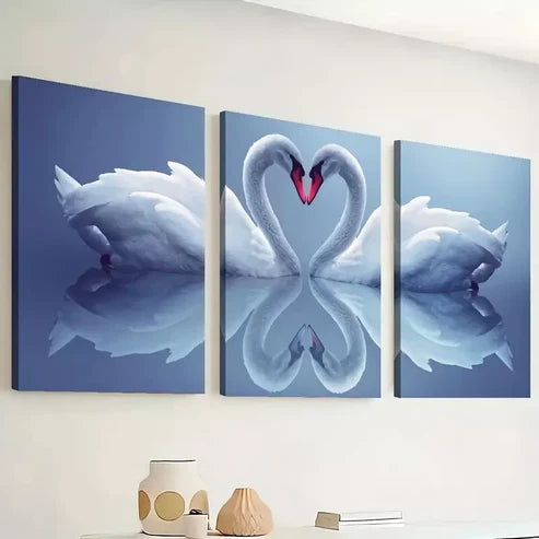 3pcs Featuring Minimalist Heart Design of Swans Wall Art Canvas Unframed - High Quality Print 100% Australian Made Wall Canvas