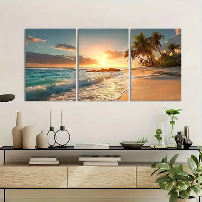 3pcs Sunset on an Exotic Island Beach Poster Metal Print Ready to Hang Art