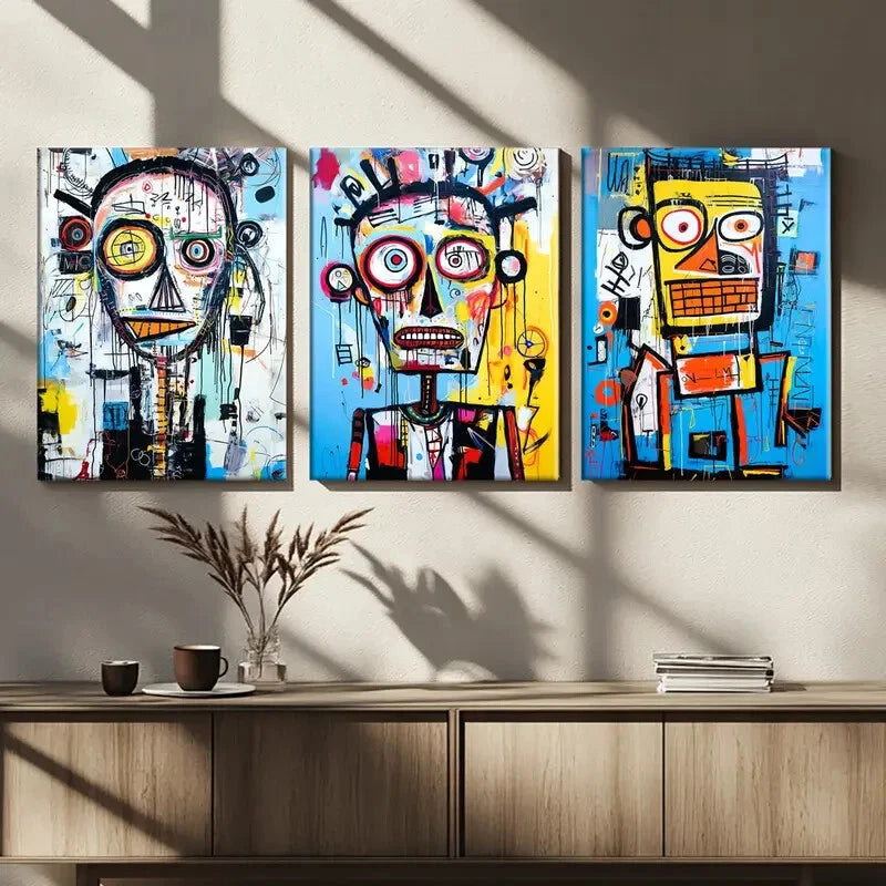 3pcs Abstract Graffiti Vibrant Odorless Perfect Wall Art Set Canvas Framed 40x60cm - High Quality Print 100% Australian Made Wall Canvas Ready to Hang