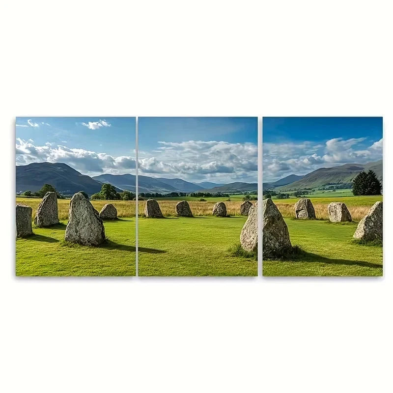 3pcs Lake District Castlerigg Stone Circle Wall Art Set Canvas Framed 40x60cm - High Quality Print 100% Australian Made Wall Canvas Ready to Hang