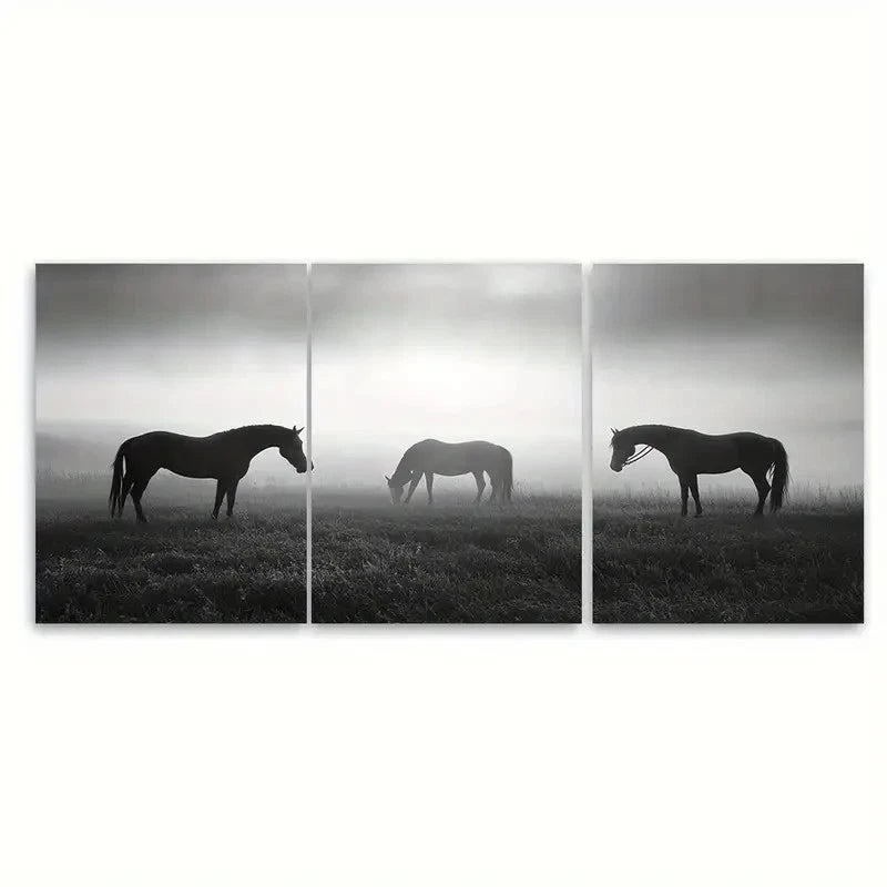 3pcs Minimal Equisterian Horse Monochrome Wall Art Set Canvas Framed 60x90cm - High Quality Print 100% Australian Made Wall Canvas Ready to Hang