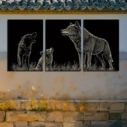 3pcs Wolf Under The Moon Dark Design Metal Print Ready to Hang Art