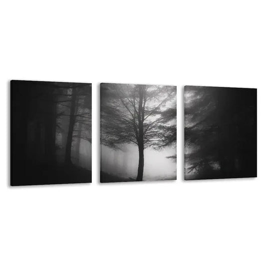 3pcs Black & White Forest Foggy Tree Landscape Wall Art Set Canvas Framed 60x90cm - High Quality Print 100% Australian Made Wall Canvas Ready to Hang