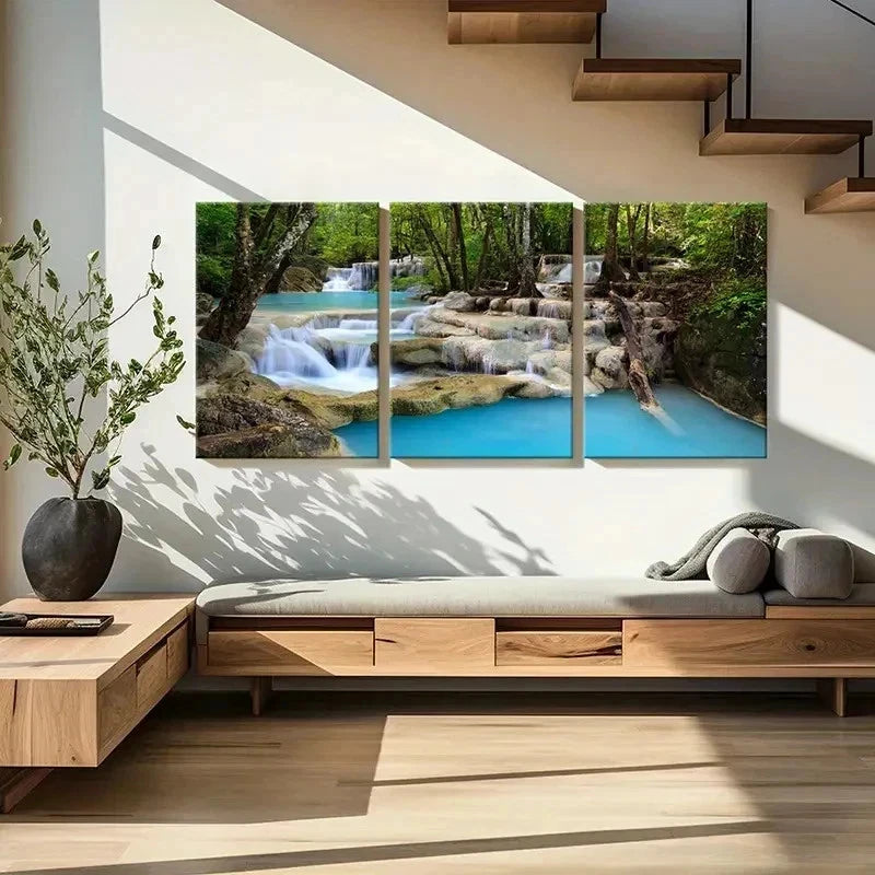 3pcs Mountain Forest Small Stream Water Wall Art Set Canvas Framed 40x60cm - High Quality Print 100% Australian Made Wall Canvas Ready to Hang