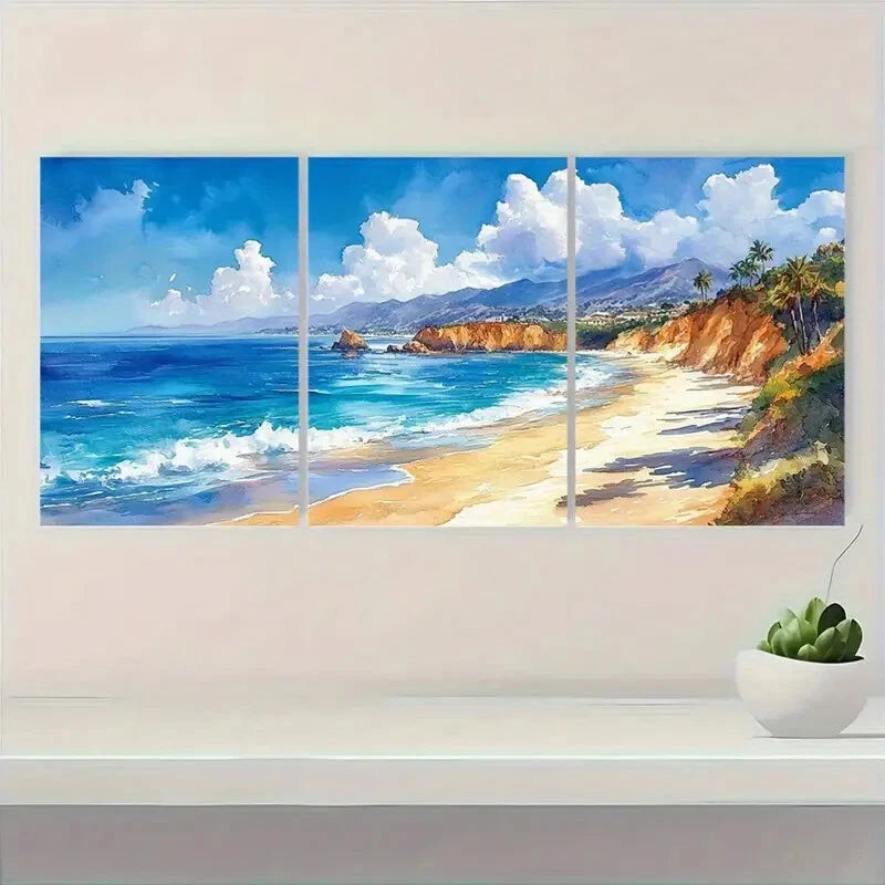 3pcs Watercolor Artwork of Laguna Beach Metal Print Ready to Hang Art