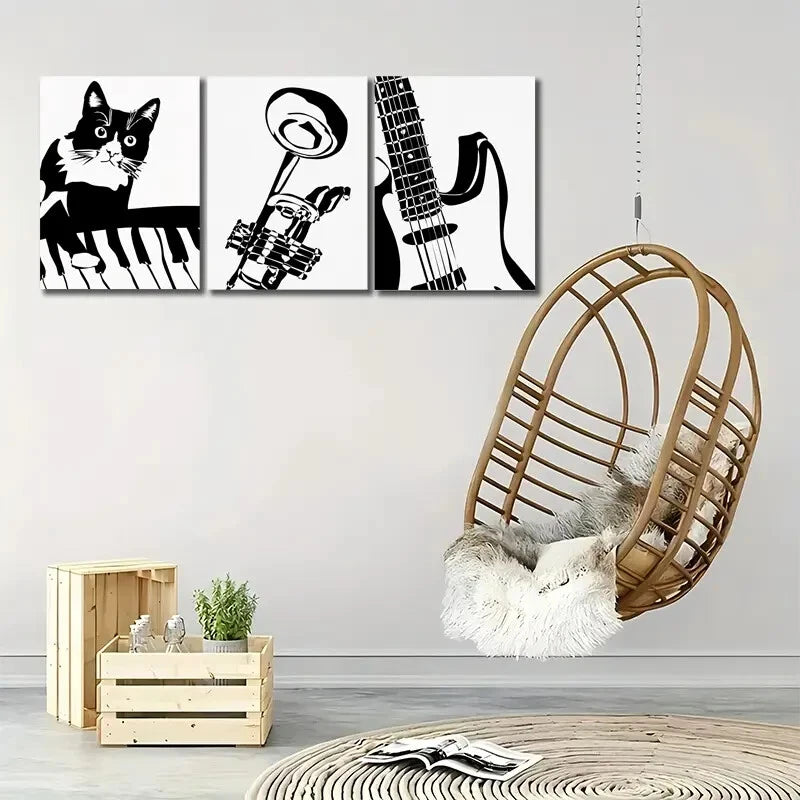 3pcs Musical Instruments Keyboard Terra Cotta Metal Print Ready to Hang Art