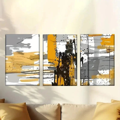 3pcs  painting with yellow and black paint Wall Art Set Canvas Framed 40x60cm - High Quality Print 100% Australian Made Wall Canvas Ready to Hang