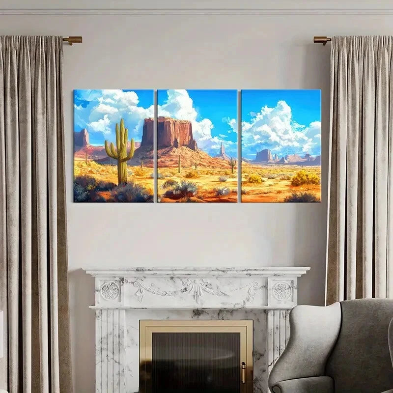 3pcs Rock Formations Blue Sky Clouds Warm Color Metal Print Ready to Hang Art
