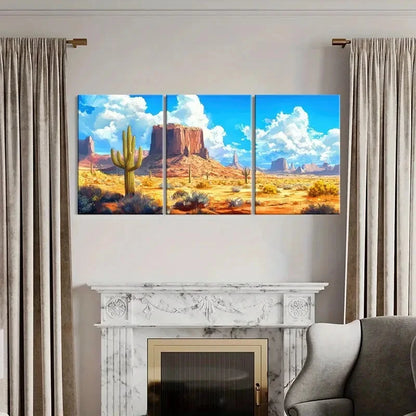 3pcs Rock Formations Blue Sky Clouds Warm Color Metal Print Ready to Hang Art