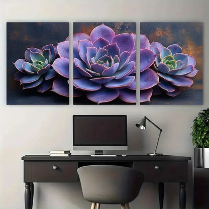 3pcs Succulent Purple Green Design Metal Print Ready to Hang Art