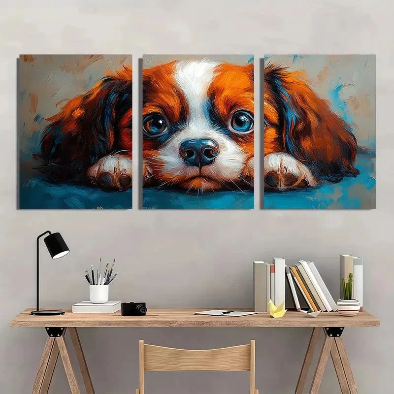 3pcs Vibrant Blue & Orange Dog Portraits Wall Art Set Canvas Framed 60x90cm - High Quality Print 100% Australian Made Wall Canvas Ready to Hang