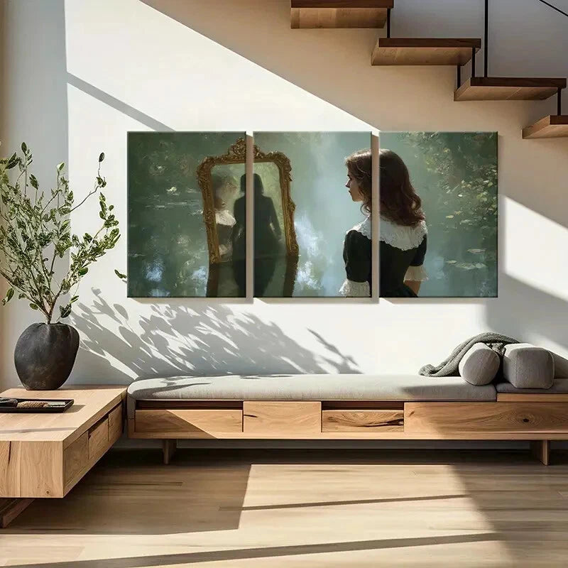 3pcs Mirror Reflection Woman Silhouette Metal Print Ready to Hang Art