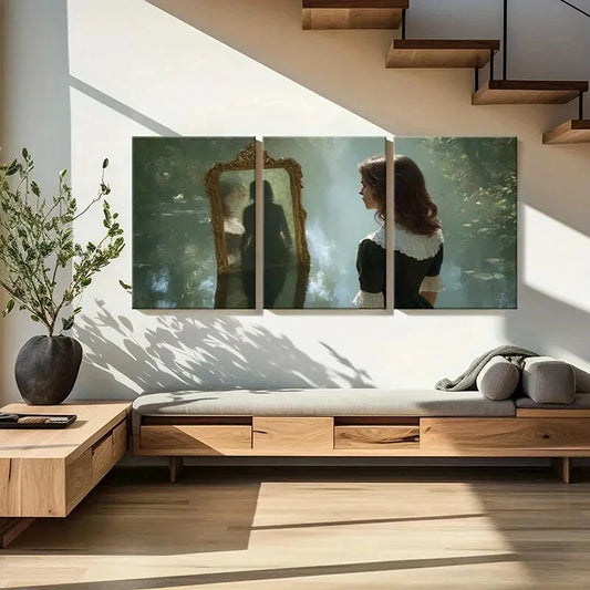 3pcs Mirror Reflection Woman Silhouette Metal Print Ready to Hang Art