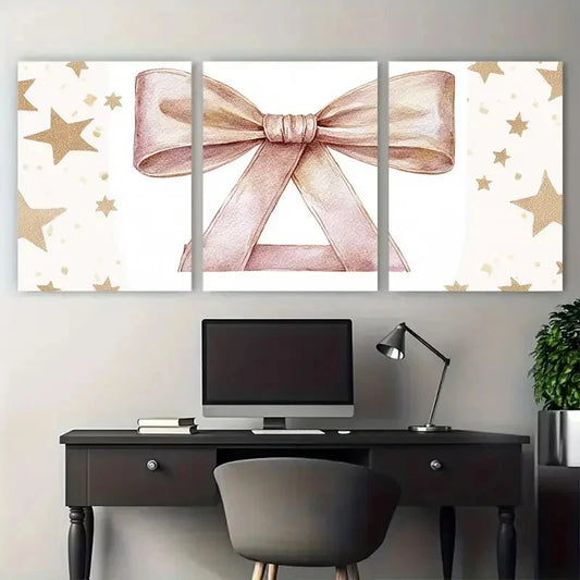 3pcs Baby Watercolor Nursery Vintage Bow Wall Art Set Canvas Framed 60x90cm - High Quality Print 100% Australian Made Wall Canvas Ready to Hang