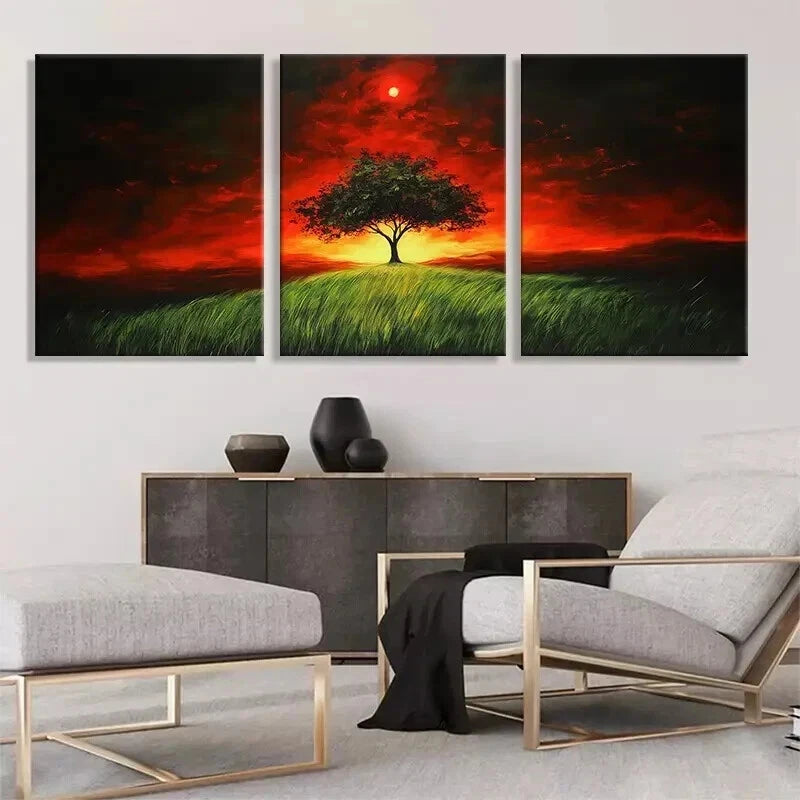 3pcs Lone Tree Sunset Landscape Nature Perfect Wall Art Set Canvas Framed 40x60cm - High Quality Print 100% Australian Made Wall Canvas Ready to Hang