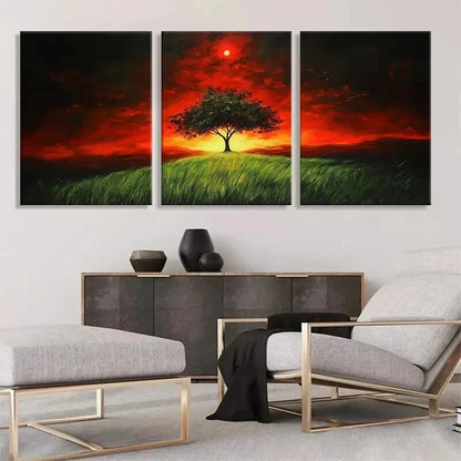 3pcs Lone Tree Sunset Landscape Nature Perfect Wall Art Set Canvas Framed 40x60cm - High Quality Print 100% Australian Made Wall Canvas Ready to Hang