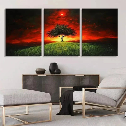 3pcs Lone Tree Sunset Landscape Nature Perfect Wall Art Set Canvas Framed 40x60cm - High Quality Print 100% Australian Made Wall Canvas Ready to Hang