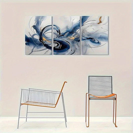 3pcs Modern Abstract Blue and White Combo Metal Print Ready to Hang Art