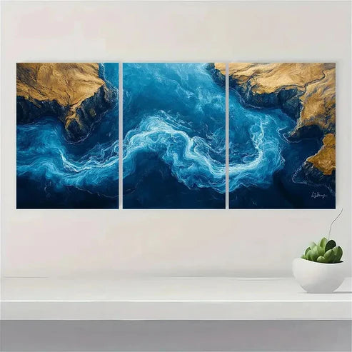 3pcs Navy Blue Golden Black & White Perfect Wall Art Canvas Unframed - High Quality Print 100% Australian Made Wall Canvas