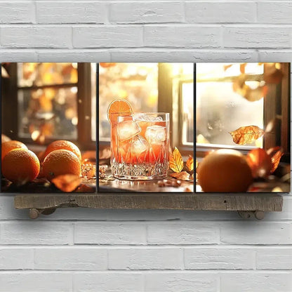 3pcs Sunshine Orange Juice And Ice Cubes Metal Print Ready to Hang Art