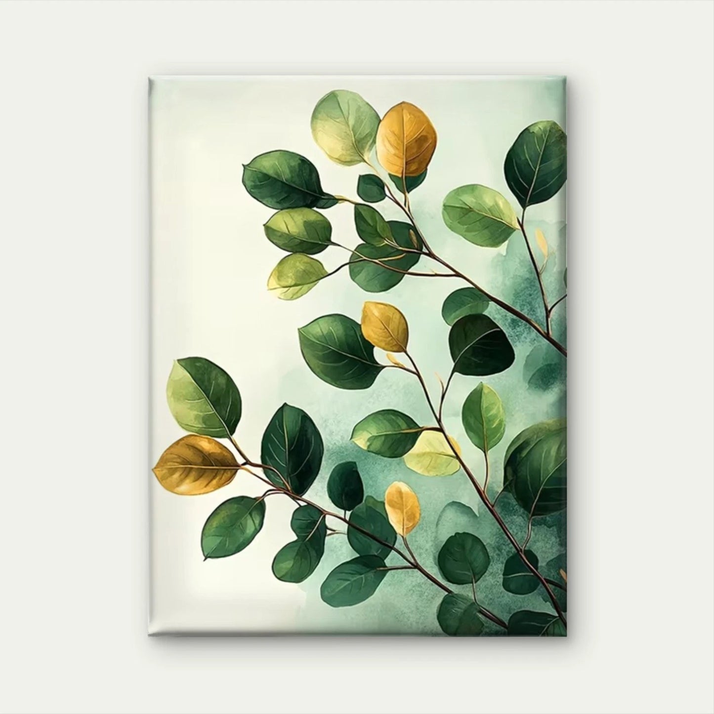 Green Watercolor Leaves Botanical 60x90cm Metal Print Ready to Hang