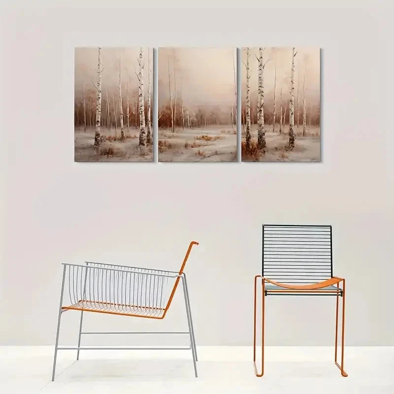 3pcs Autumn Birch Forest Trees Metal Print Ready to Hang Art