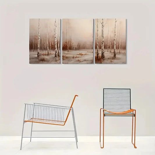 3pcs Autumn Birch Forest Trees Metal Print Ready to Hang Art