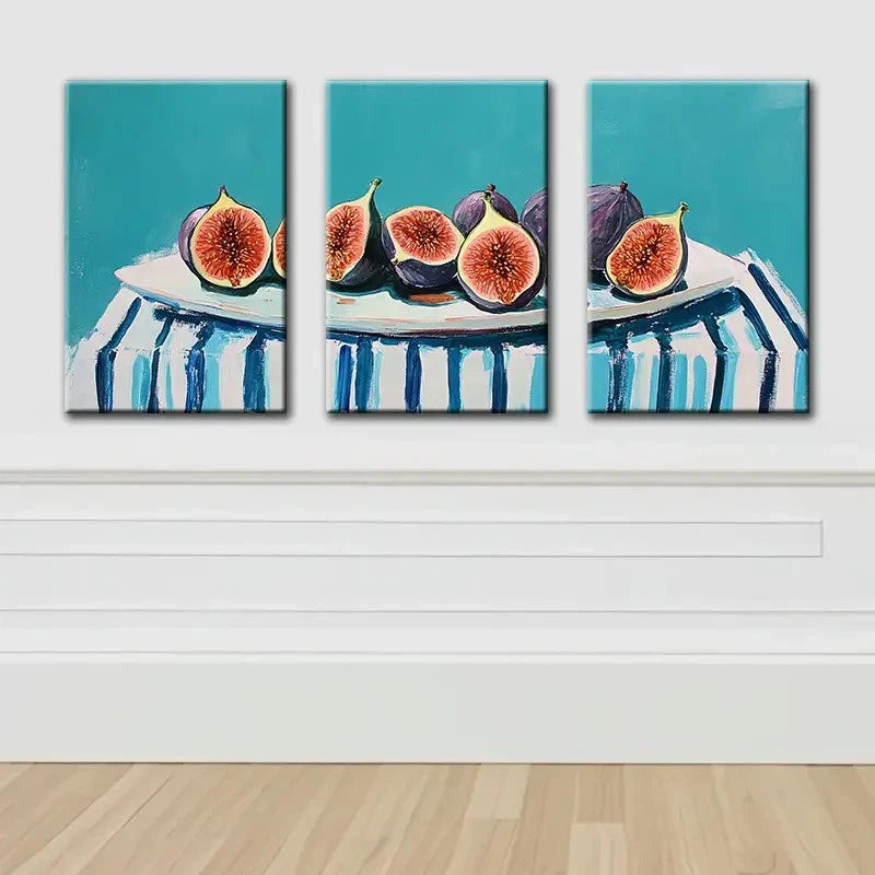 3pcs Chic Figs on a Plate Wall Art Set Canvas Framed 60x90cm - High Quality Print 100% Australian Made Wall Canvas Ready to Hang