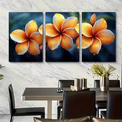 3pcs Yellow Plumeria Flower Watercolor Metal Print Ready to Hang Art