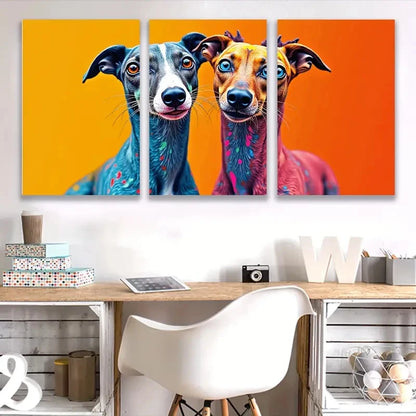 3pcs Colorful Dog Portraits with Floral Pattern Wall Art Set Canvas Framed 60x90cm - High Quality Print 100% Australian Made Wall Canvas Ready to Hang